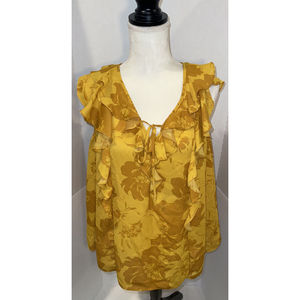 Women’s Worthington Sleeveless Blouse Blouse Floral Print - Yellow - Size MT